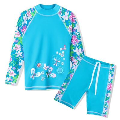 TFJH E 2 Piece Swimsuits for Girls UPF 50+ UV Sun Protetive Swimwear Size 7-8 Blue Flower 128/134