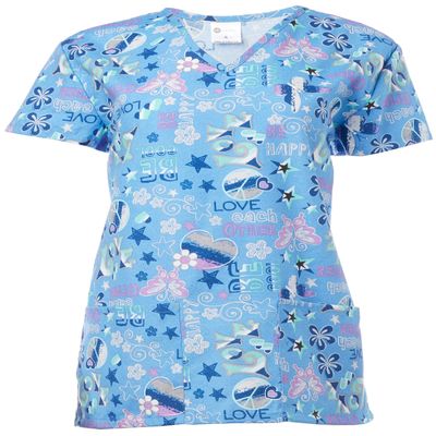 24|7 Comfort Scrubs Women's Love Each Other V Neck Scrub Top Shirt, Love Each Other, Small