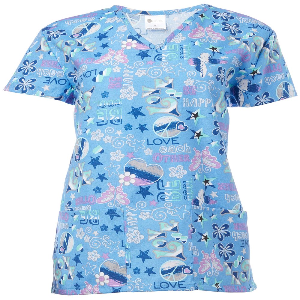 24|7 Comfort Scrubs Women's Love Each Other V Neck Scrub Top Shirt, Love Each Other, Small