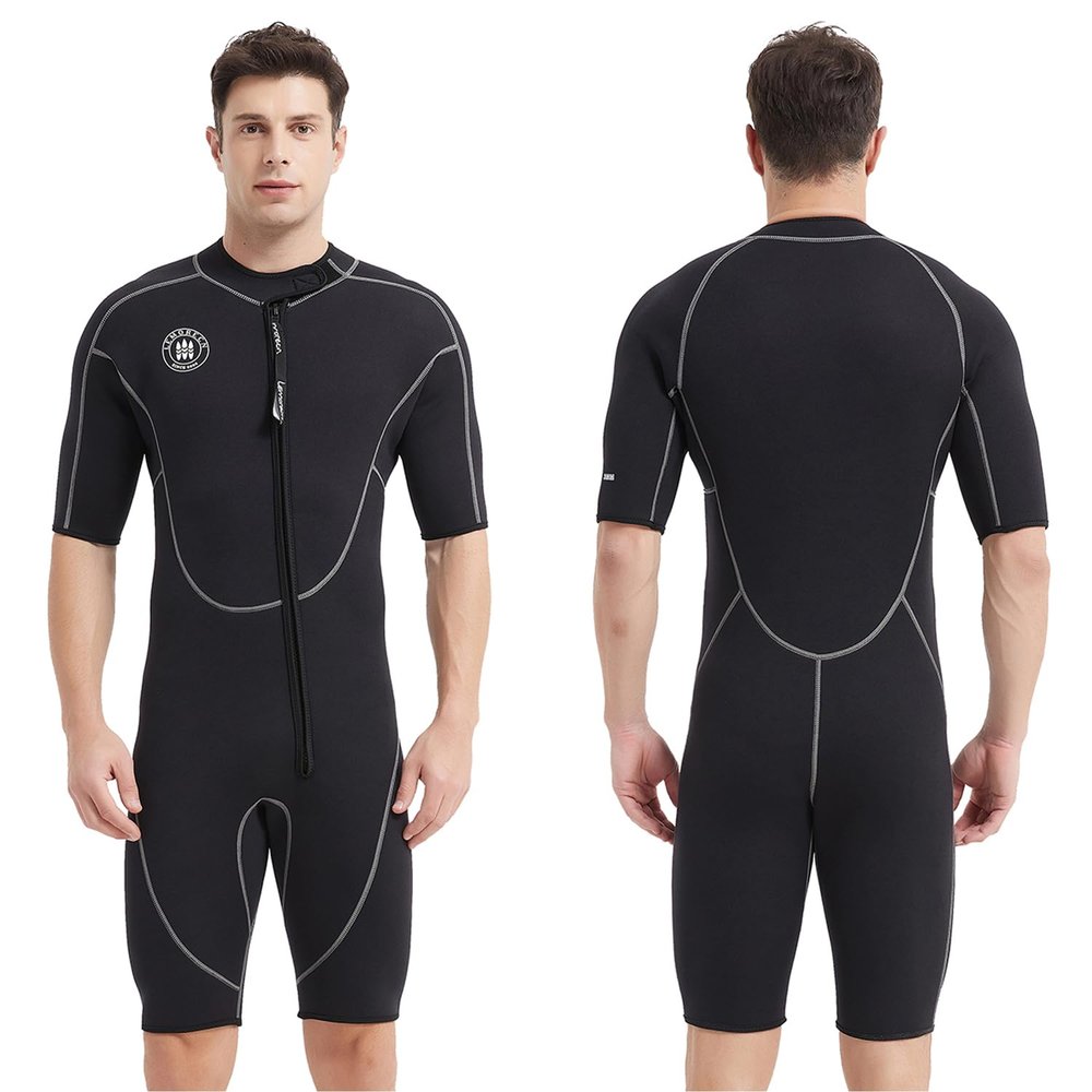 Lemorecn Wetsuits Mens Front Zip Neoprene 3mm Shorty Diving Suit(3016black-XL)