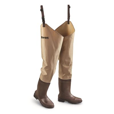 HUNTRITE Men's Hip Wader Boots Nylon PVC, Great For Fishing and Hunting Brown 8D (Medium)