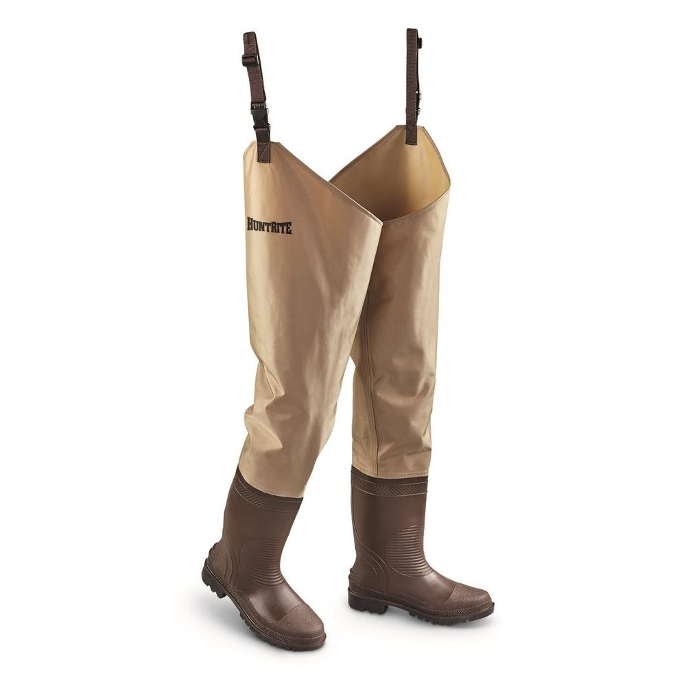 HUNTRITE Men's Hip Wader Boots Nylon PVC, Great For Fishing and Hunting Brown 8D (Medium)