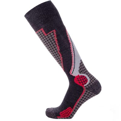 Pure Athlete High Performance Wool Ski Socks - Thermal Warm Merino Wool OTC Sock, Men Women (1 Pair - Black/Grey/Red, Large)