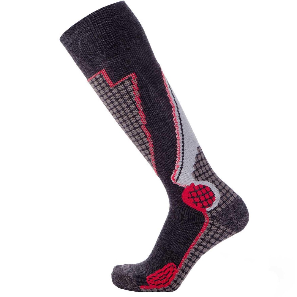 Pure Athlete High Performance Wool Ski Socks - Thermal Warm Merino Wool OTC Sock, Men Women (1 Pair - Black/Grey/Red, Large)