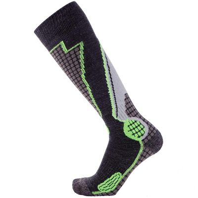 Pure Athlete High Performance Wool Ski Socks - Thermal Warm Merino Wool OTC Sock, Men Women (1 Pair - Black/Grey/Neon Green, Small)