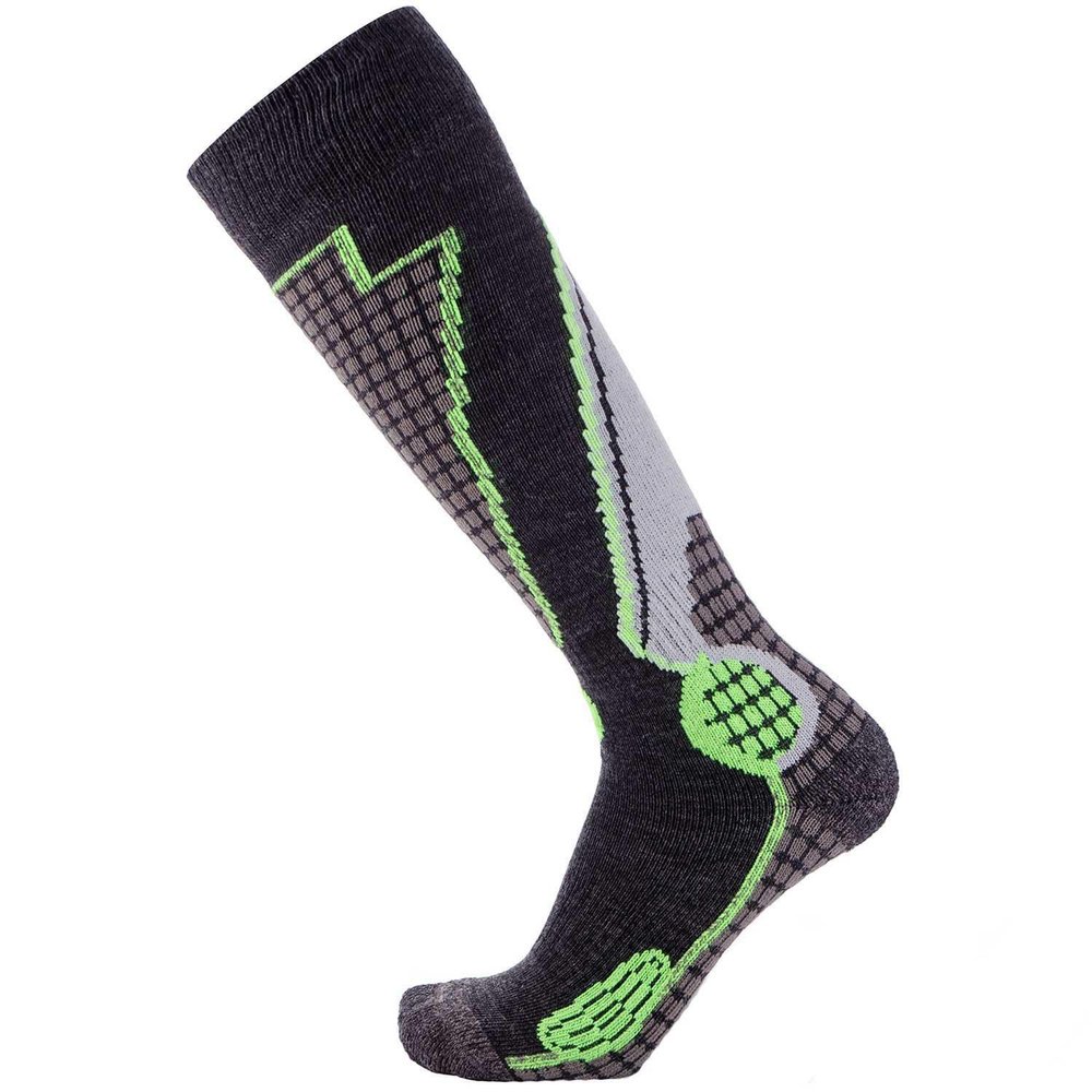 Pure Athlete High Performance Wool Ski Socks - Thermal Warm Merino Wool OTC Sock, Men Women (1 Pair - Black/Grey/Neon Green, Small)