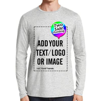 NICTIME Custom Long Sleeve Tee Add Design Your Own for Men Front and Back Print (S, Long Sleeve-Grey)
