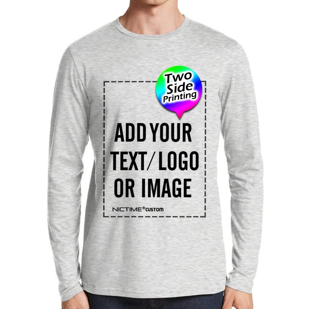 NICTIME Custom Long Sleeve Tee Add Design Your Own for Men Front and Back Print (S, Long Sleeve-Grey)