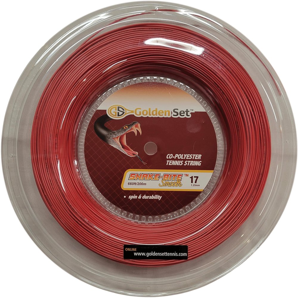 Golden Set Snake-Bite Smooth 17g (1.25mm), Reel (660ft/200m), Polyester Tennis String (Red)