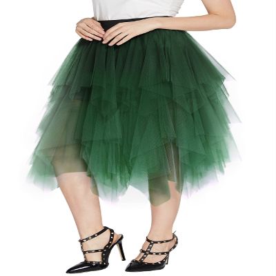 Urban CoCo Women's Sheer Tutu Skirt Tulle Mesh Layered Midi Skirt (XL, Dark Green)