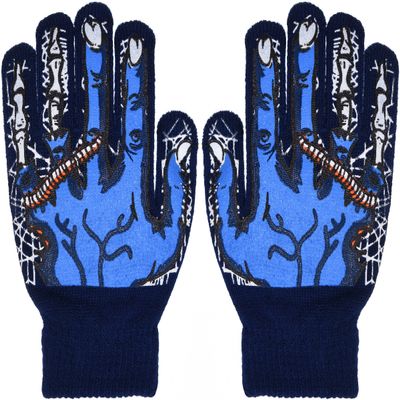 Polar Wear Boys Scary Skeleton Monster Knit Glove Set For Winter (B6B1568 Monster Navy2)