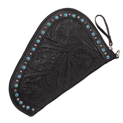 American West Hand Tooled Handcrafted 100% Genuine Leather Padded Gun Case for Men and Women | Annie's Secret Collection | Western (Black)