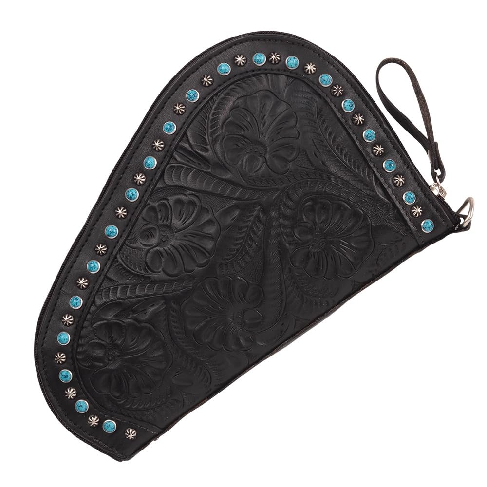 American West Hand Tooled Handcrafted 100% Genuine Leather Padded Gun Case for Men and Women | Annie's Secret Collection | Western (Black)