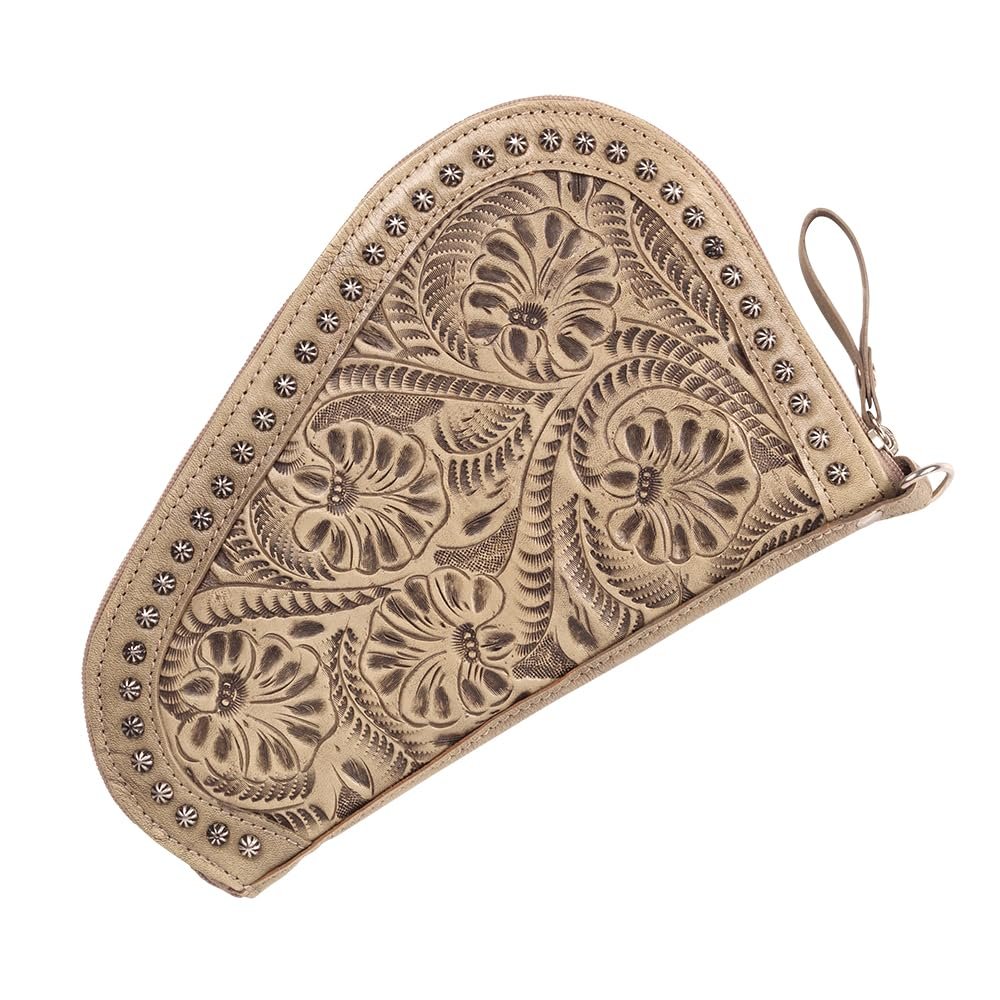 American West Hand Tooled Handcrafted 100% Genuine Leather Padded Gun Case for Men and Women | Annie's Secret Collection | Western (Sand)