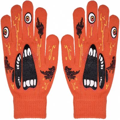 Polar Wear Boys Scary Skeleton Monster Knit Glove Set For Winter (B6B1568 Monster Orange)