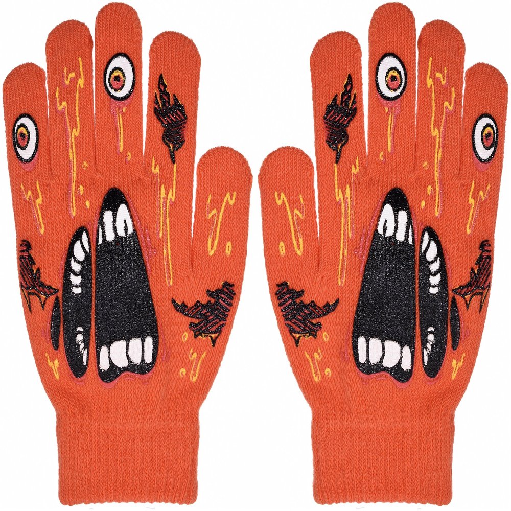 Polar Wear Boys Scary Skeleton Monster Knit Glove Set For Winter (B6B1568 Monster Orange)
