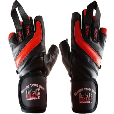 Epic Leather Gym Gloves with Built in 2" Wide Wrist Wraps Best Grip & Design for Weightlifting Power Lifting Bodybuilding & Strength Training Workout Exercises (RED, X-Small 6 5/8" - 7")