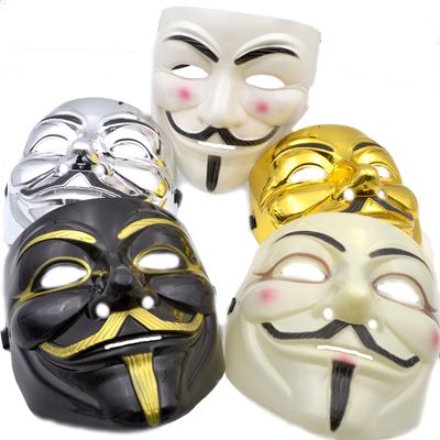 Yabber V for Vendetta Mask [5-PACK] Colors as shown - Great for Halloween Costumes | Anonymous | Guy Fawkes - Mens Mask (Black | White | Gold | Silver | Tan)