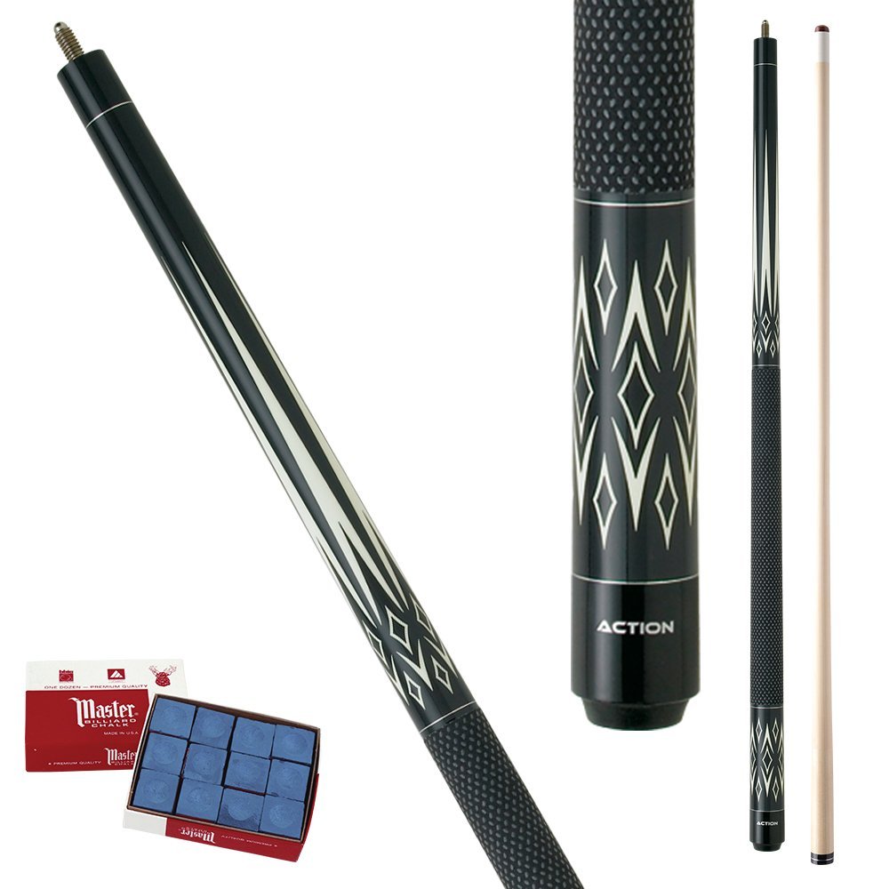 Action Black & White BW15 with New Tec-Relon Grip Pool Cue Stick with 12 pieces of Master Billiard Chalk (18)