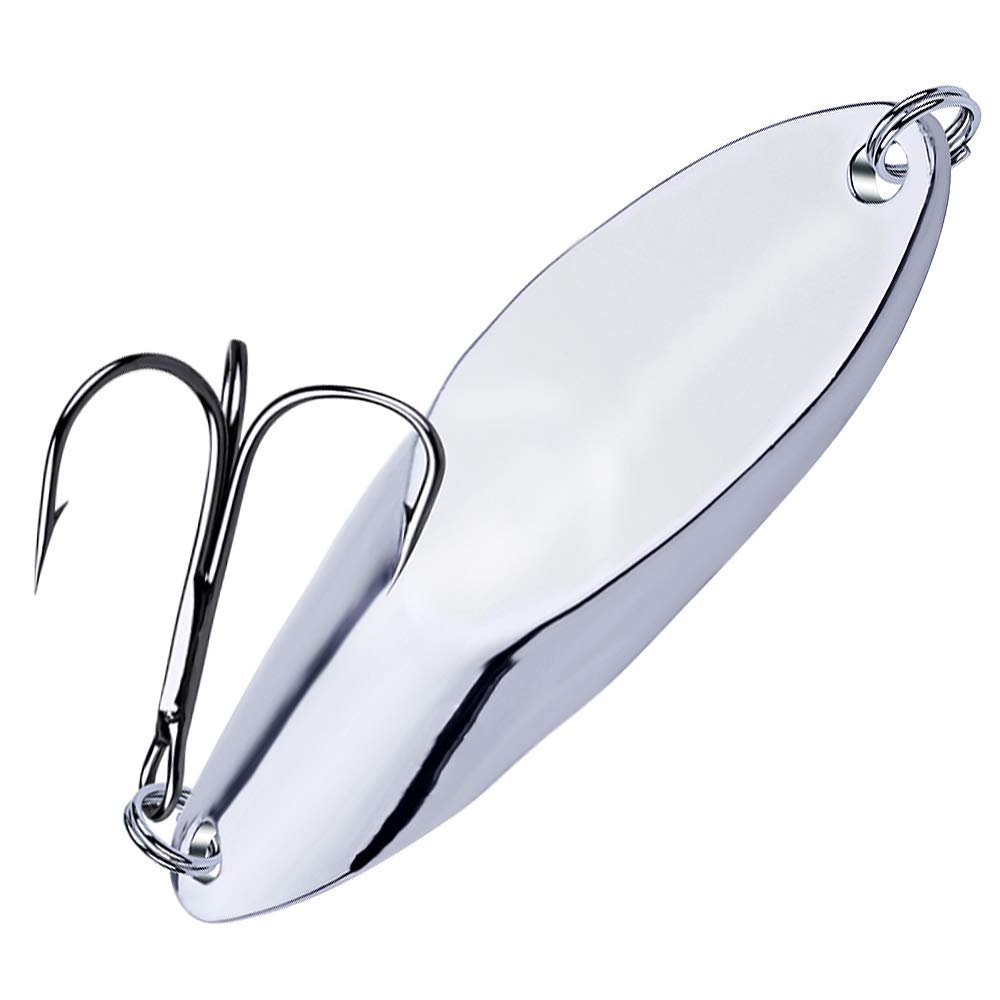 PROBEROS Fishing Spoons Lures Bass Baits Jigging Bait Tackle with Treble Hooks Hard Metal Spoon Fishing Lure Weight Pick 10 Pcs/Pack 0.1oz Silver