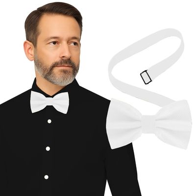 Bow Tie for Men Polyester Solid Pretied Bowties Adjustable Tuxedos Bowtie for Weddings & Grooms Gift  Bow Ties for Women (1, White)
