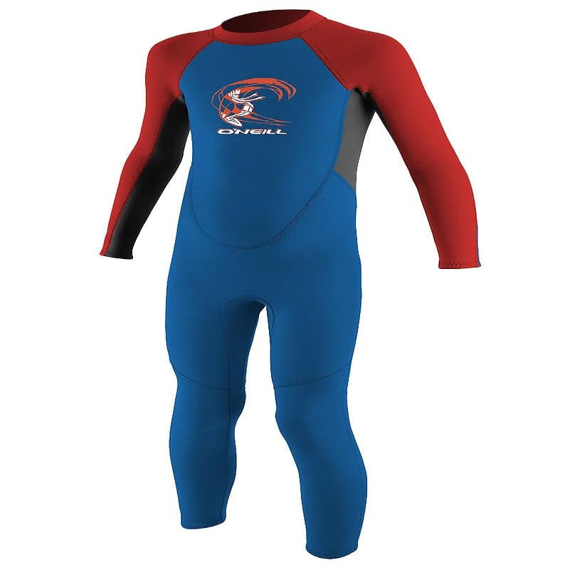 O'Neill Toddler Reactor-2 2mm Back Zip Full Wetsuit, Lightweight Warmth and Flexibility for All Activities, Ocean/Graphite/Red, 1