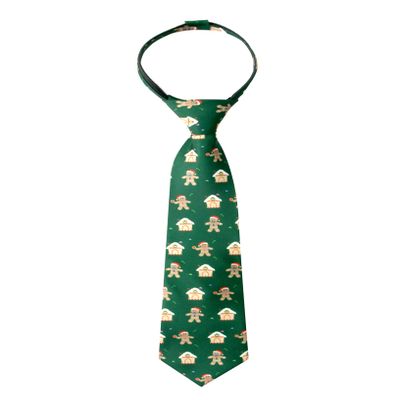 Spring Notion Boy's Printed Microfiber Christmas Theme Pretied Zipper Tie, Medium Gingerbread Man on Green