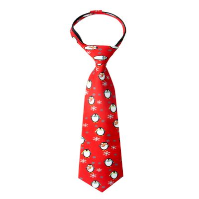 Spring Notion Boy's Printed Microfiber Christmas Theme Pretied Zipper Tie, Large Round Penguins