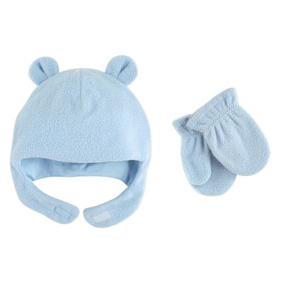 Luvable Friends Unisex Baby Beary Cozy Hat and Mitten Set, Light Blue Toddler, 4 Toddler