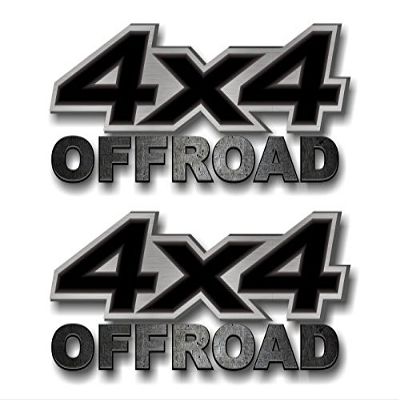 2-4x4 Offroad Brushed Print Effect Black Vinyl 13" Decals for Truck Box Stickers (2 Decal Set - Black)