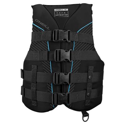 ONeill Womens SuperLite USCG Approved Life Vest Lightweight Womens Life Jacket for Boating, Wakeboarding, Waterskiing & Your Favorite Water Activities, Black/Black/Black:Turquoise, X-Large