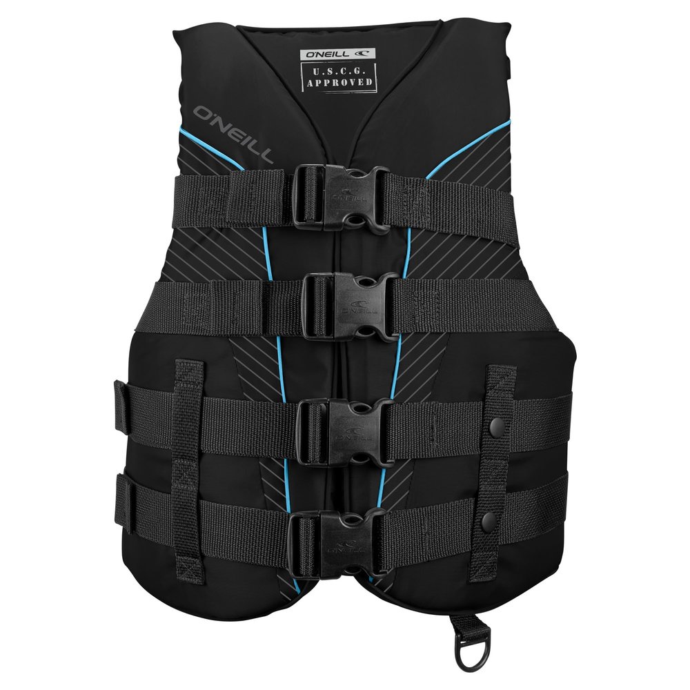 ONeill Womens SuperLite USCG Approved Life Vest Lightweight Womens Life Jacket for Boating, Wakeboarding, Waterskiing & Your Favorite Water Activities, Black/Black/Black:Turquoise, X-Large