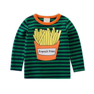 Motteecity Fashion Boys Stripe French Fries Fall Casual T-Shirt Green 3T