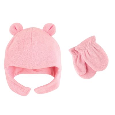Luvable Friends Unisex Baby Beary Cozy Hat and Mitten Set, Light Pink Toddler, 18-24 Months