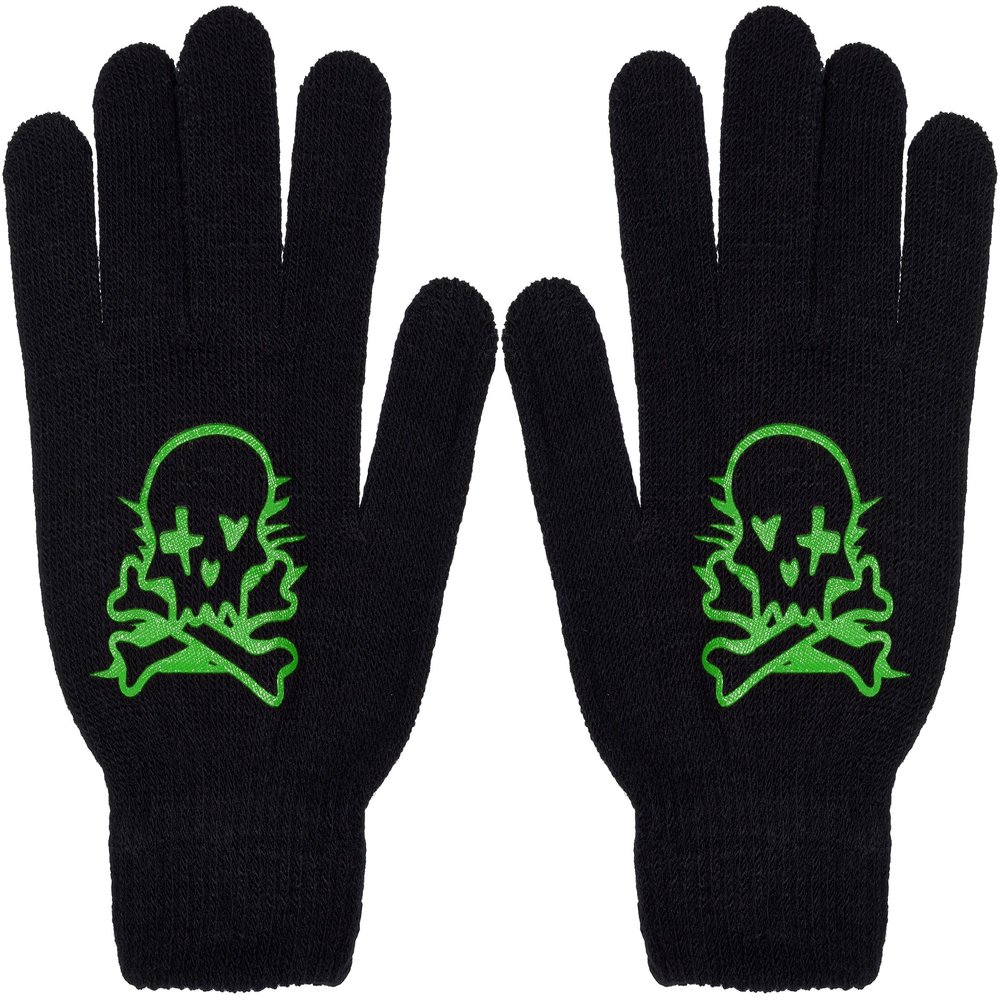 Polar Wear Boys Scary Skeleton Monster Knit Glove Set For Winter (B2264 Skull/Crossbones Green)