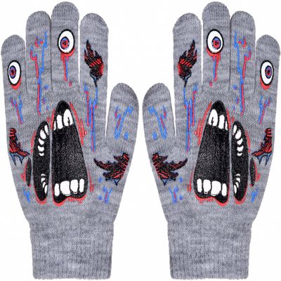 Polar Wear Boys Scary Skeleton Monster Knit Glove Set For Winter (B6B1568 Monster Gray)