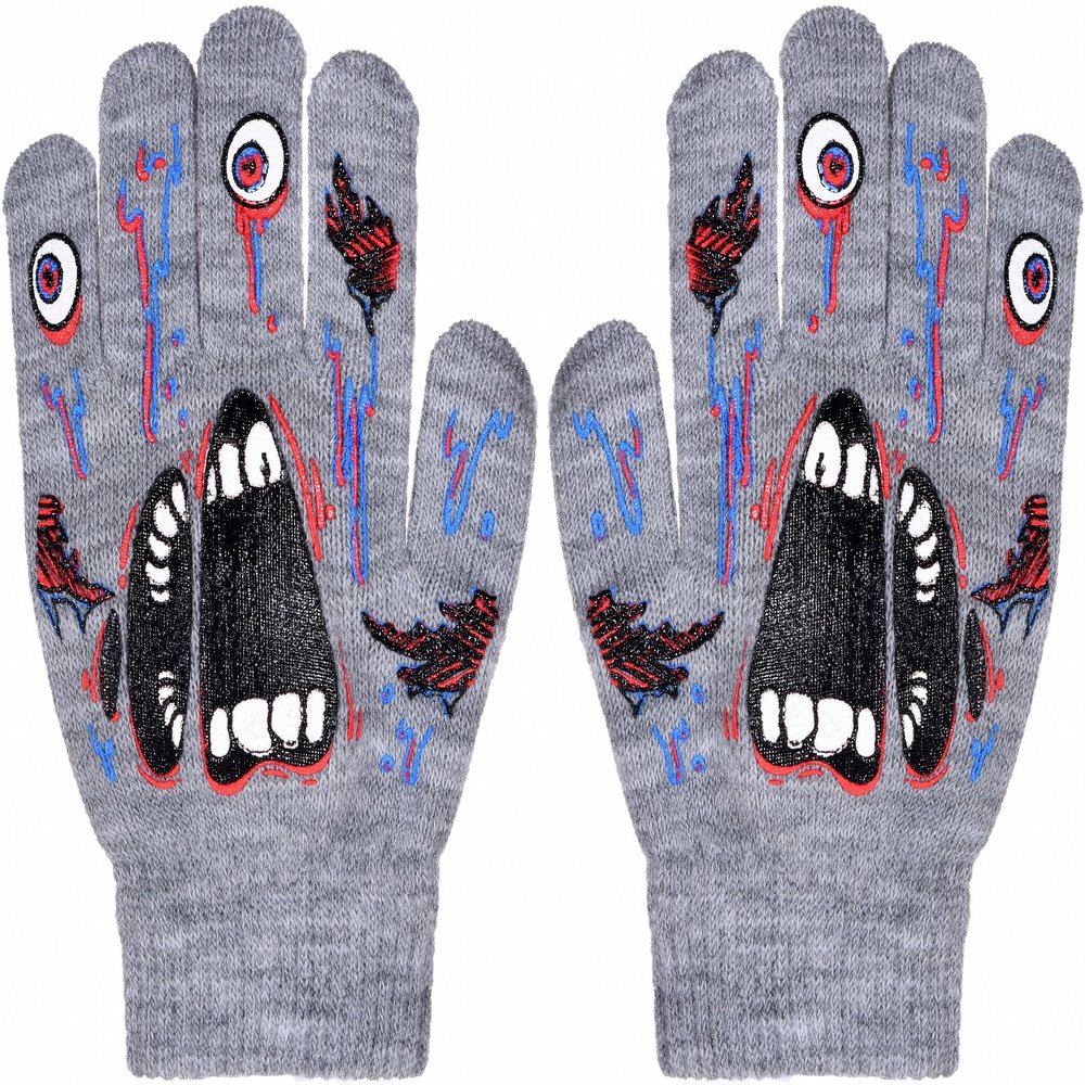 Polar Wear Boys Scary Skeleton Monster Knit Glove Set For Winter (B6B1568 Monster Gray)