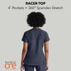 BARCO One Racer Classic Fit Scrub Top for Women  Steel, 4-Pocket V-Neck Scrub Shirt w/ 360 Spandex Stretch, Moisture Wicking, Anti-Static and Quick-Shed  XXS, Regular Fit view 4