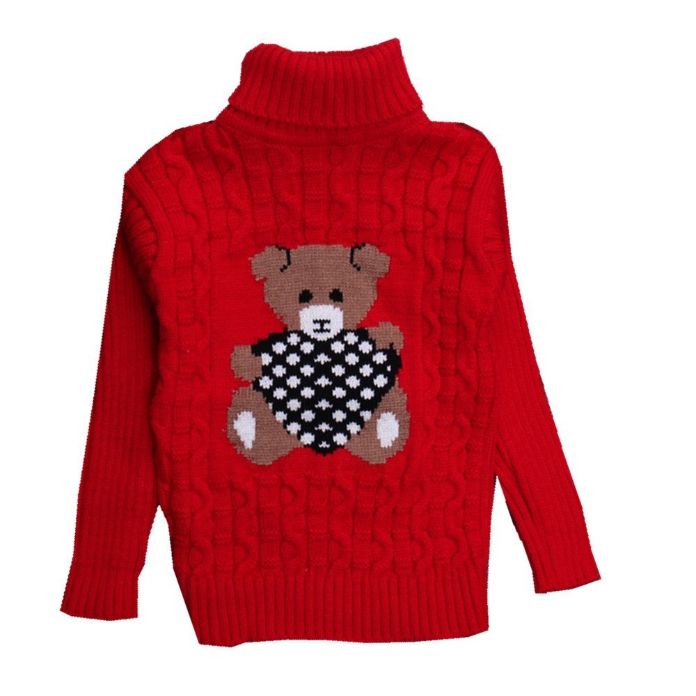 FTSUCQ Girls Cartoon Turtle Neck Knitted Christmas Pullover Sweater,Red 140