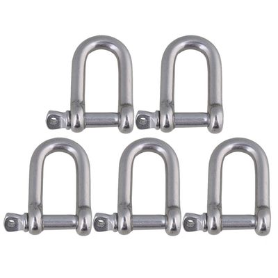 5pcs Screw Pin Anchor D Shackle 304 Stainless Steel European Style Marine Grade Hardware Chain Ring (M6)