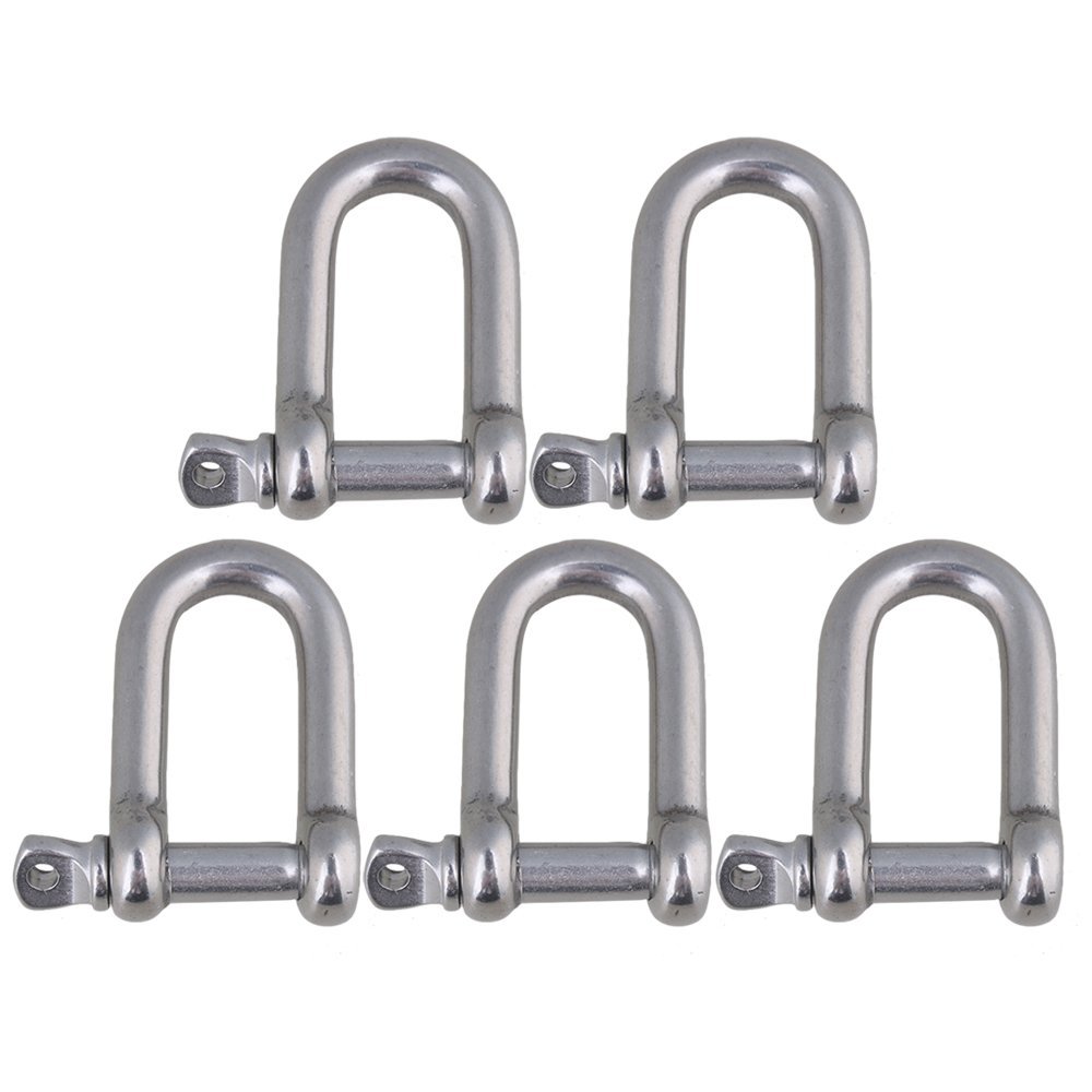 5pcs Screw Pin Anchor D Shackle 304 Stainless Steel European Style Marine Grade Hardware Chain Ring (M6)