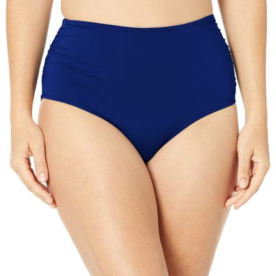 Anne Cole Women's High Waist to Fold Over Shirred Bikini Bottom Swimsuit, Live in Color Navy, X-Small