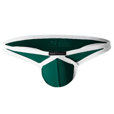 sandbank Mens Sexy Nylon Bulge Pouch Extra Support Thongs G-Strings Underwear (US S = Asian Tag M, Dark Green)