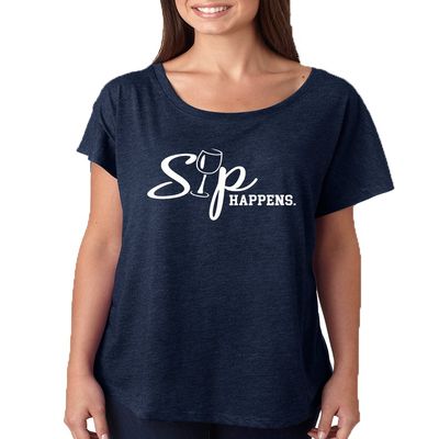 ALLNTRENDS Women's Dolman Shirt Sip Happens Wine Lover Top (XL, Vintage Navy)