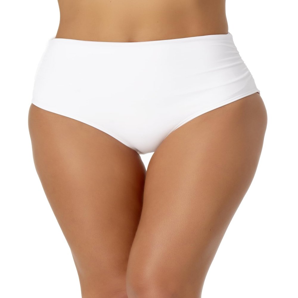 Anne Cole womens High Waist Fold Over Shirred Swimsuit Bikini Bottoms, Live in Color White, X-Large US
