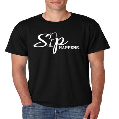 ALLNTRENDS Men's T Shirt Sip Happens Wine Lovers Shirt Popular Gift (2XL, Black)