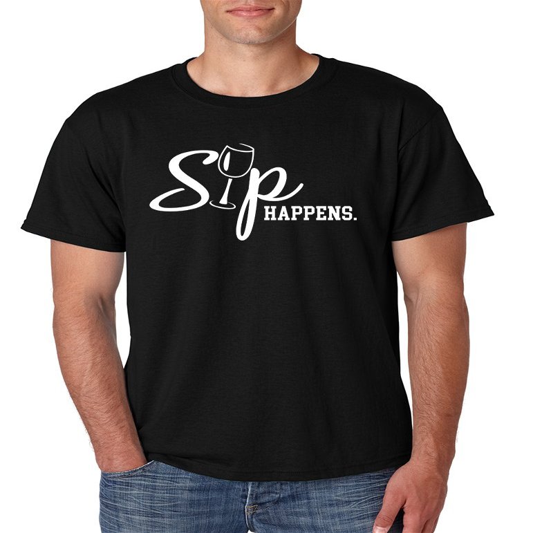 ALLNTRENDS Men's T Shirt Sip Happens Wine Lovers Shirt Popular Gift (2XL, Black)
