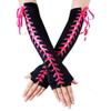 DreamHigh Womens sexy elbow Length Fingerless Lace Up Arm Warmer Satin Gloves-Rose view 2