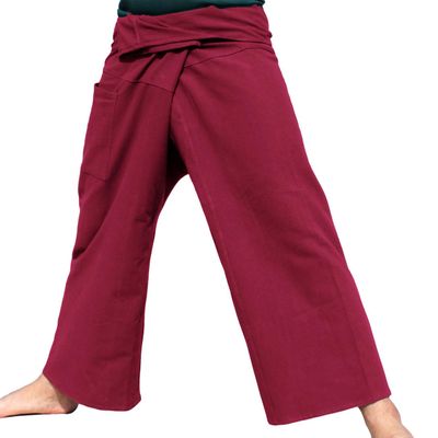 RaanPahMuang Thai Fisherman Pants Men/Women, Loose Yoga, Pirate, Harem Pants, 100% Cotton, Unisex Kimono Pants, X-Large, Bitter Red