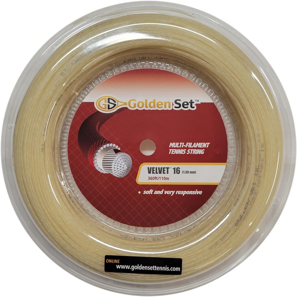 Golden Set Velvet 16L (1.35mm), Reel (360ft/110m), Natural, Multi-Filament Tennis String
